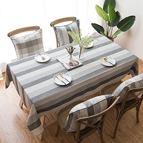 Oubonun Tablecloth for Dining Table Rustic Table Cover, Wrinkle Free Farmhouse Kitchen Table Cloth, Cotton Linen Fabric Small Rectangle Table Cloths, Grey Stripe, Rectangle, 55x70 Inch,4 to 6 Seats