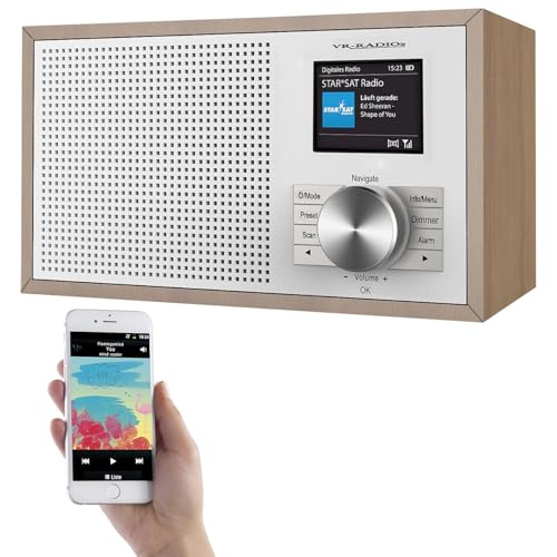 VR-Radio Radiowecker: Digitales DAB+-Radio, 2,4'/6,1-cm-Farbdisplay, Bluetooth, Holzgehäuse (DAB Plus, Radiowecker DAB, Lautsprecher)