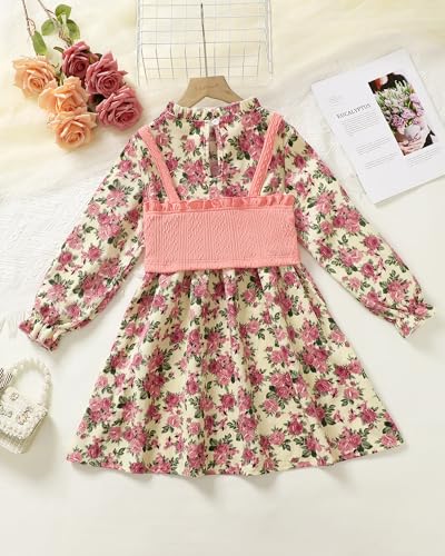 Image of Toddler Girl Dress Fall Winter Clothes 2 Piece Outfit Long Sleeve Crew Neck Toddler Dress for Girls