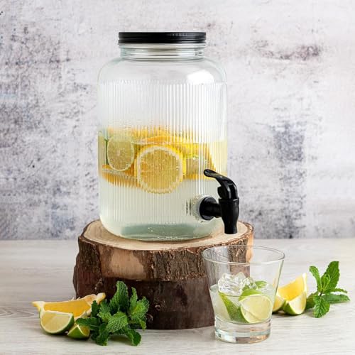 Image of PrimeWorld 1Pc 5.5 LTR Glass Water Beverage Dispenser - Air Tight Lid Glass Pitcher for Detox Water - Mason Jar - Counter Table Top Juice Water Beer Dispenser for Home & Kitchen Restaurant Party