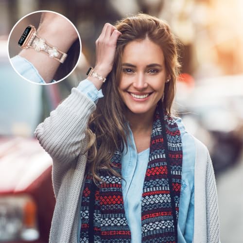 Image of Musk-MSKR Diamond Metal Bands Add Sparkle to Your Watch For Apple Watch Series 11 /10 /9 /8 /7 /6 /5 /4 /3 /2 /SE /Ultra Clover Simple and Stylish Compatible with 38mm40mm41mm42mm44mm45mm 46mm49mm Women's Wear
