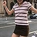 Y2k Grunge Polo Collared Shirts Women Button Down Crop Top 2000s Emo Vintage Streetwear Summer Graphic Tees (Striped Pink,Small)