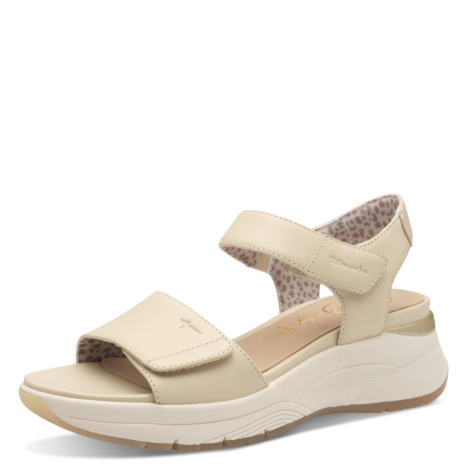Tamaris Comfort Women’s Flat Leather Sandals with Velcro, Beige, 7,5 UK