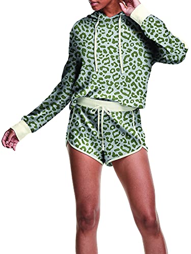 Champion Women's Cropped Hacci Sleep Set, Animal Print Cargo Olive/Leopard, X-Large #TOP6
