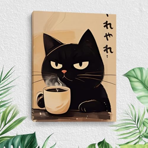 Arte de pared enmarcado de gato divertido, imagen abstracta de ca...