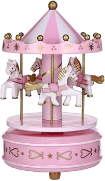 Music Box Carousel Gift Christmas Wedding Birthday Gift Decor Cake Topper For Girls Boys Pink