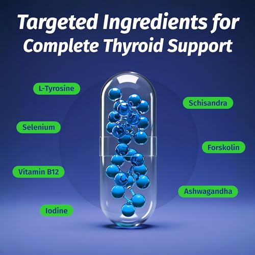 Image of 1 Body Thyroid Support Supplement for Women and Men, Selenium with Iodine, Zinc, B12, Ashwagandha and L-Tyrosine, Supports Hormone Health, Energy and Metabolism, 30 Day Supply