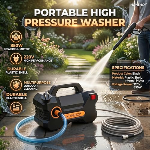 Image of Homehop Car Washer High Pressure Gun Portable Water Spray Cleaning Machine | Pressure Washer for Car 850W Electric Pump Machine Bikes, Floor, Gardens, Tank And Outdoor Spaces (7m Hose Pipe ,ABS+Copper)