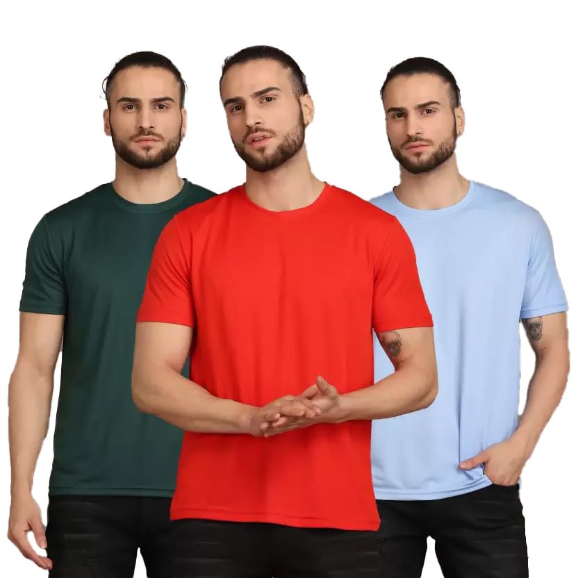 Image of INKKR Men's Solid Round Neck Multicolor T-Shirt (Pack of 3)