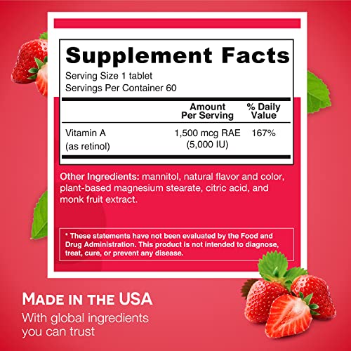 Ez Melts Vitamin A 5000 Iu As Retinol Supplements - Dissolvable Vitamin A Supplement To Support Immune, Skin & Eye Health - Vegan Vitamin A Supplements - Retinol Vitamin A Tablets With Zero Sugar #TOP5