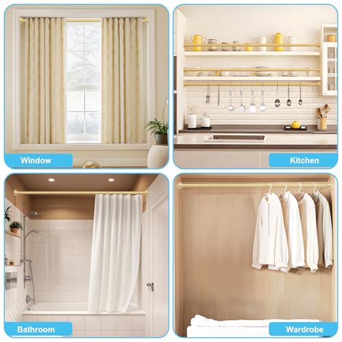 Image of Gold Shower Curtain Rod 30 To 76 Inch(2.6-6.4ft) Tension Curtains Rods No Drilling Shower Rods For Bathroom Tension Rods Adjustable Spring Loaded Curtain Rods 7 /8 inch Diameter
