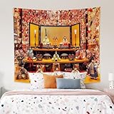 Qinunipoto タペストリー 雛祭り 3月3日 桃の節句 和風 雛人形 女の子 150x130cm 家/お店 壁飾り 大判 おしゃれ インテリア 飾り 多機能 装飾布 部屋 雰囲気転換 新居お祝い 個性プレゼント ポリエステル製