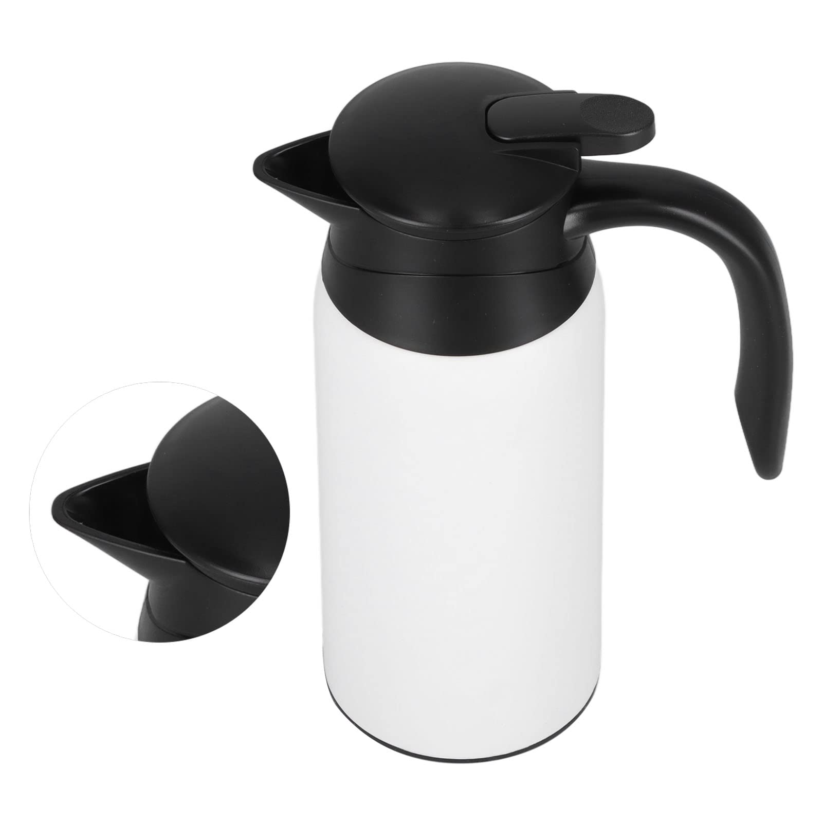 Hervidor Eléctrico Portátil 800ml, 12V/24V, 304 Acero Inoxidable Dispensador de Agua para Coche con Tapa de Anillo de Sellado de Silicona para Viajes de Hervir Agua (fondo blanco blanco)