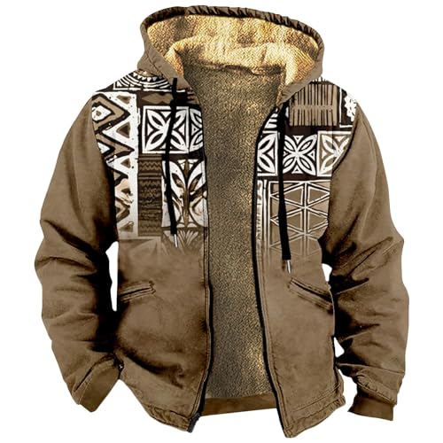 ADHOWBEW Winter Coats for Men Vintage Plush Zip Up Long Sleeve Hunting Warm Big and Tall Thicken Fleece Lined Outerwear