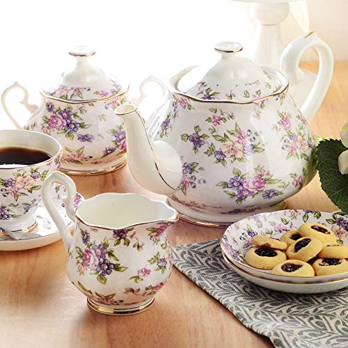 Tea-Set-for-Adults-Tea-Cup-and-Saucer-Spoon-Set-Bone-China-Tea-Sets-for-Afternoon-Tea-and-Coffee-Teapot-with-Sugar-Bowl-Cream-PitcherBlue-Blue