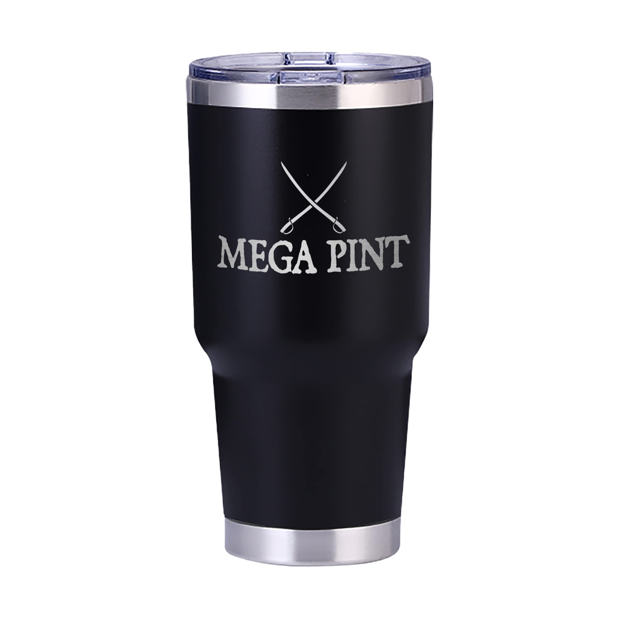 MEGA PINT Cup 30 Oz Stainless Steel Wine and Beer Tumbler — Double Wall Insulated Tumbler with Lid — Trial Merchandise, Johnny Depp Mug for Captain Jack Sparrow fans + Pirate Eyepatch