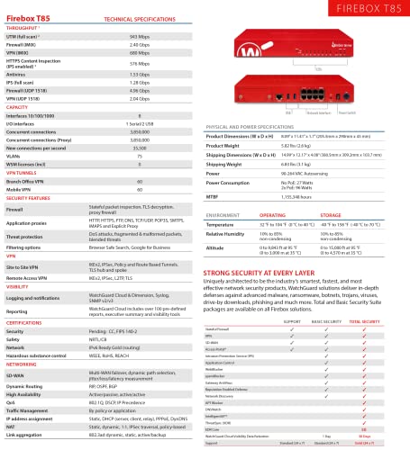 Image of WatchGuard Firebox T85-PoE with 1-yr Basic Security Suite (US) (WGT85031-US)