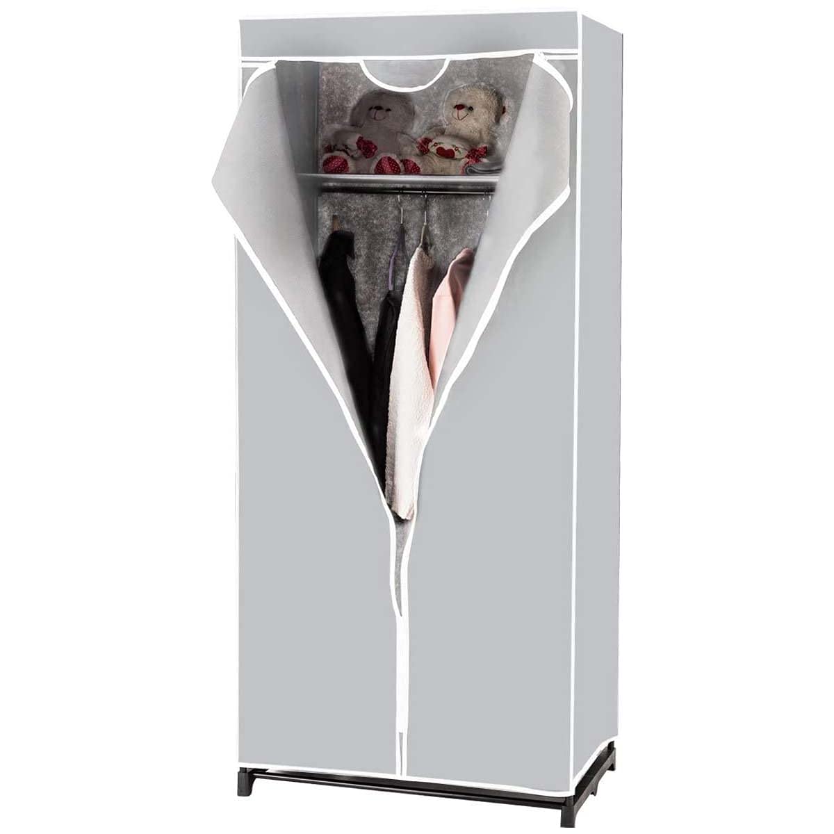 RELAX4LIFE Guardaroba in Tessuto, Armadio Appendiabiti Salvaspazio per Camera da Letto, Cabina Portabiti Richiudibile con Cerniera, Armadio Singolo per Vestiti, Abiti, Scarpe (Grigio)