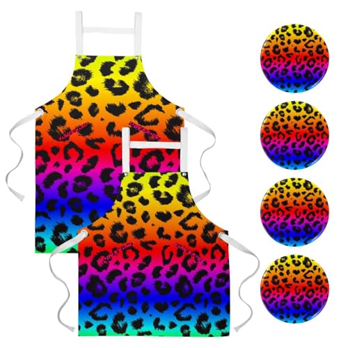 Tablier de serveuse léopard arc-en-ciel idéal pour pâtisserie et bistro