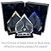 7.5 Inch Diamond Shaped Fully Customizable Acrylic Trophy with Clear, Gold or Blue reflecting options, includes laser engraving of your logo and up to 7-Lines of your custom text with gift box.