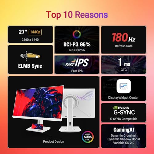 Image of ASUS ROG Strix 27 inch 1440P Gaming Monitor, QHD 2560 x 1440 Fast IPS, 180Hz, 1ms GTG, DCI-P3 95%, HDR400, Extreme Low Motion Blur Sync, G-SYNC, USB-C Connectivity, Tripod Socket, Adjustable Stand
