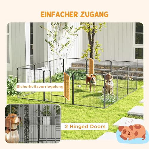 PawHut Welpenlaufstall 12-teilig 80cm hoch faltbar flexibel DIY Welpenauslauf mit 2 abschließbarer Tür 12 Gitterplatten Stahl Hundelaufstall für mittlere Hunde für drinnen draußen Aufbau werkzeugfrei