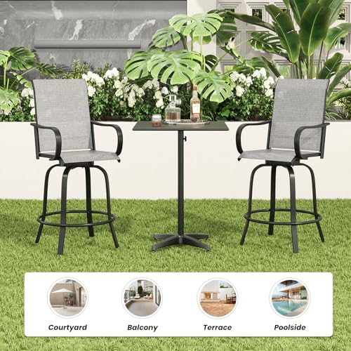 Image of Soohow Swivel Patio Bar Stools Set of 8, Textilene Bar Height Chairs Grey | 360 Swivel Tall Bar Height Chairs, Quick-drying Fabric, with Leveling Feet, Weather-resistant, for Balcony, Poolside, Yard