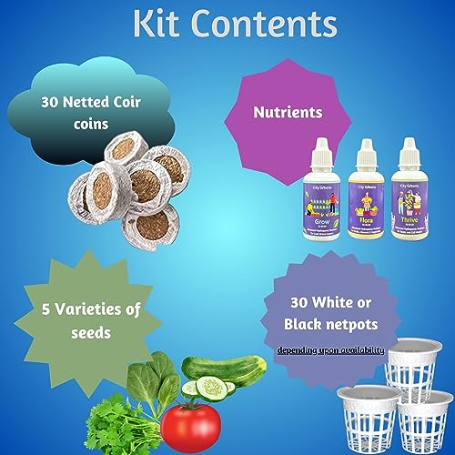 Image of City Greens DIY Home Garden | Seed Starter Kit | Beginners Hydroponic, Soil & Cocopeat Kit | Consists of Seeds | Cocopeat | 30 Netpots | Nutrients | Grow Upto - 30 Plants.