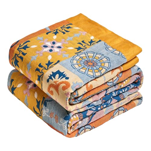 Image of MSGKV Boho Throw Blanket 60 inchx80 inch Fall Cotton Roman Blanket for Couch