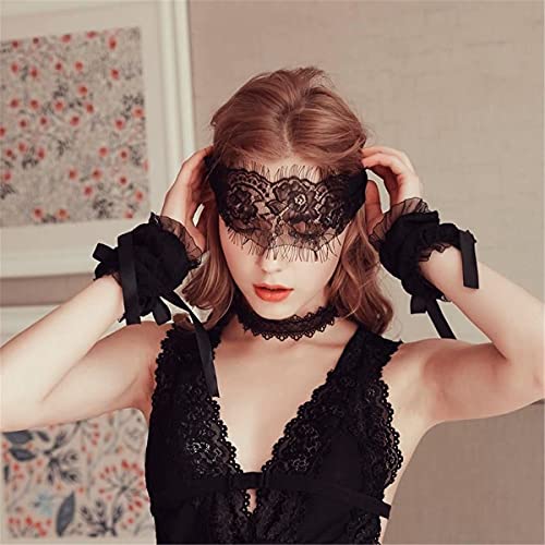 Máscara de olhos de renda sexy algemas mascarada de máscara feminina conjunto traje de dormir com la