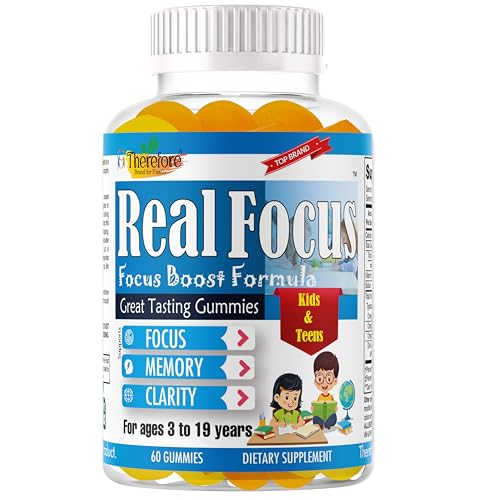 Real Focus Omega 3 for Kids, Focus Supplement for Kids, Attention, Memory, Concentration and Support,DHA Gummies for Teens, Orange Flavor, Non-GMO- 60 Count