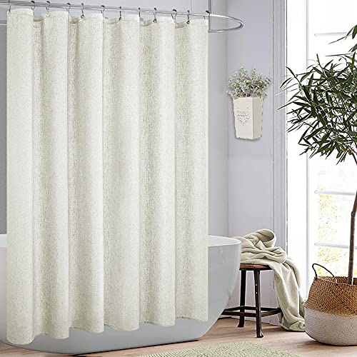 Koufall Linen Shower Curtain,Boho Farmhouse Shower Curtains For Bathroom,Bath Decor Natural Cloth Cotton Look Polyester Waterproof Fabric Shower Curtain Liner With Hooks Sets,Cream Ivory,72 X 72 Inch #TOP6