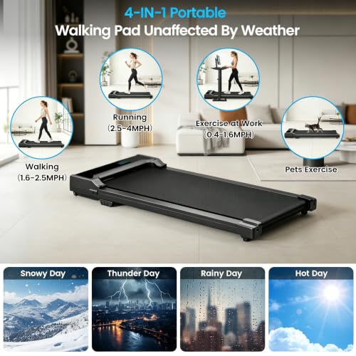 Image of Walking Pad Treadmill for Home - Under Desk Walking and Running with Remote Control Portable Electric Machine Adjustable Slim Compact with 0.6-4.0MPH Modes Max up 265 Lbs for Home Office