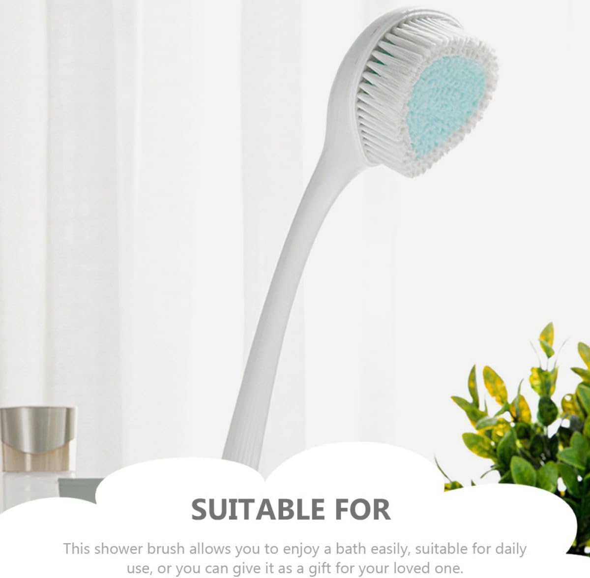 Zerodeko Long Handle Back Scrubber Shower Brush with Soft Bristles for Men and Women, Exfoliating Bath Body Brush for Shower and Bathroom Cleaning, White