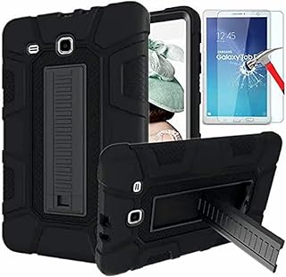 Samsung Galaxy Tab E 9.6 Case,SM-T560/T561/T567 Case, Galaxy Tab E 9.6 Case With Screen Protector,L00KLY Three Layer Heavy Duty Anti-Slip Shockproof Rugged Protective Case with Kickstand (Black/Black)