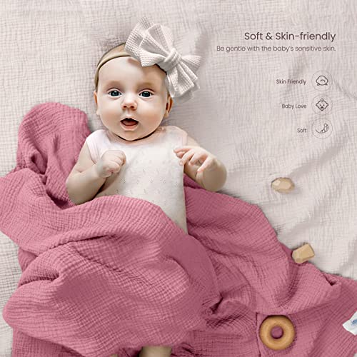 Image of lulumoon Muslin Swaddle Blanket Baby - Cotton Swaddling Blanket Soft Baby Receiving Blankets Neutral 2Pack(Pink)