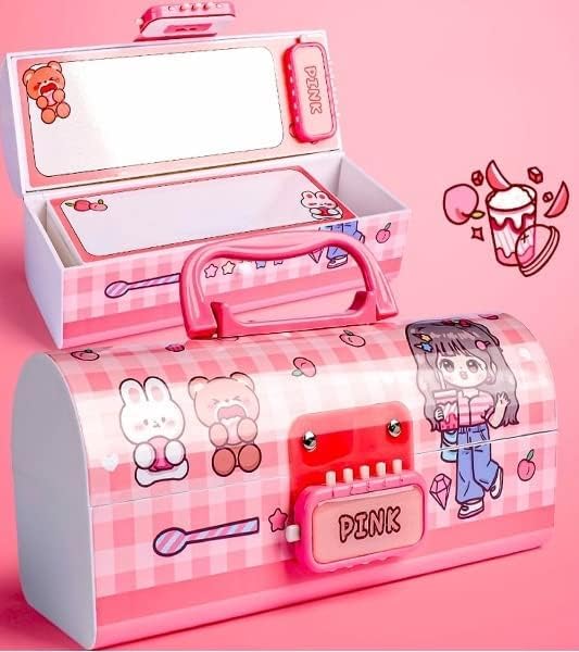 Image of Invite Kids Pen & Pencil Box - Suitcase Style Password Lock Pencil Case | Multi-Layer Stationery Organizer for Boys & Girls | Return Gift Item for Kids (School Supplies) (PBPB - Pink Beauty)