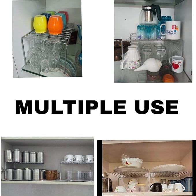 Image of Stainless Steel Dish ?Countertop wire Rack, Utensil Organizer for Kitchen Cabinets, Fridge, Counter Top - Space Saver Mini Stand, Bed Stand (Pack of 1) (NHSP)