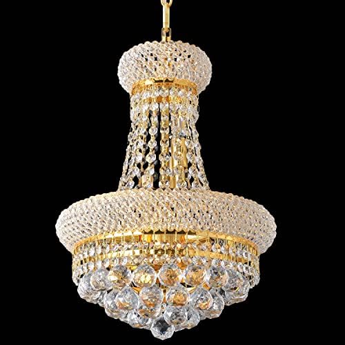 BEIRIO 8-Lights Golden Finish Classic Empire Style Small Mini K9 Crystal Chandelier Ceiling Light for Living Room Foyer Dining Room Hallway Bedroom (11.8 x 15 Inch) Bulbs Included in The Package