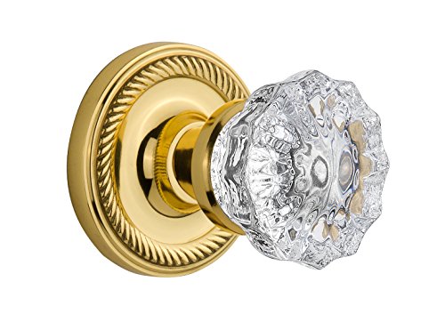 Creative Product Nostalgic Warehouse 701113 Rope Rosette with Crystal Glass Knob, PASSAGE - Backset Size: 2.375", Polished Brass Creative Product Nostalgic Warehouse 701113 Rope Rosette with Crystal Glass Knob, PASSAGE - Backset Size: 2.375", Polished Brass