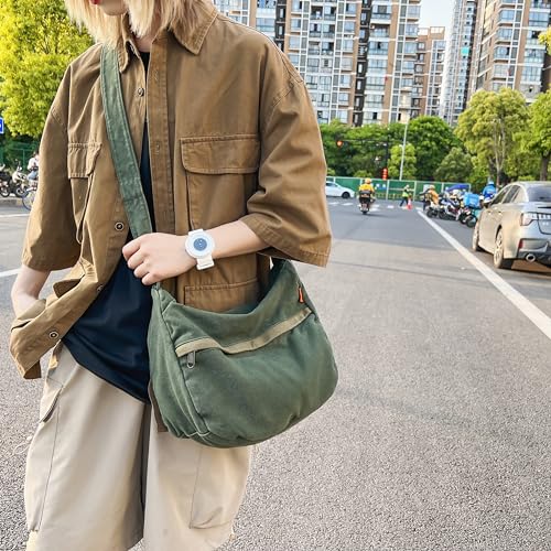 Image of Cotton Tote Handbag Women Canvas Crossbody Beach Bag Hobo Shoulder Tote Bag with 3 External Pocket,Zipper Closure