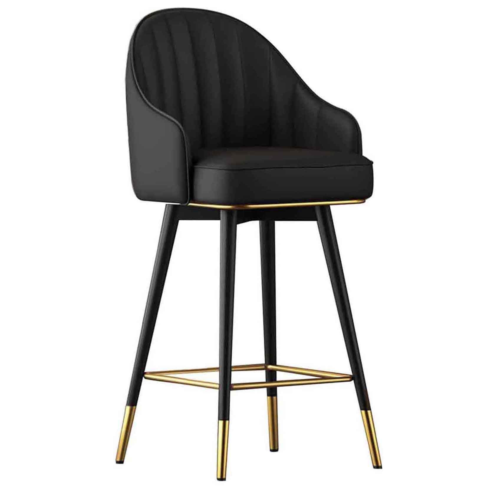 IUokLU Modern Upholstered Bar Stool with Backrest 360° Swivel Suitable for Restaurants Bistros Cafes Grey(Black-65cm)