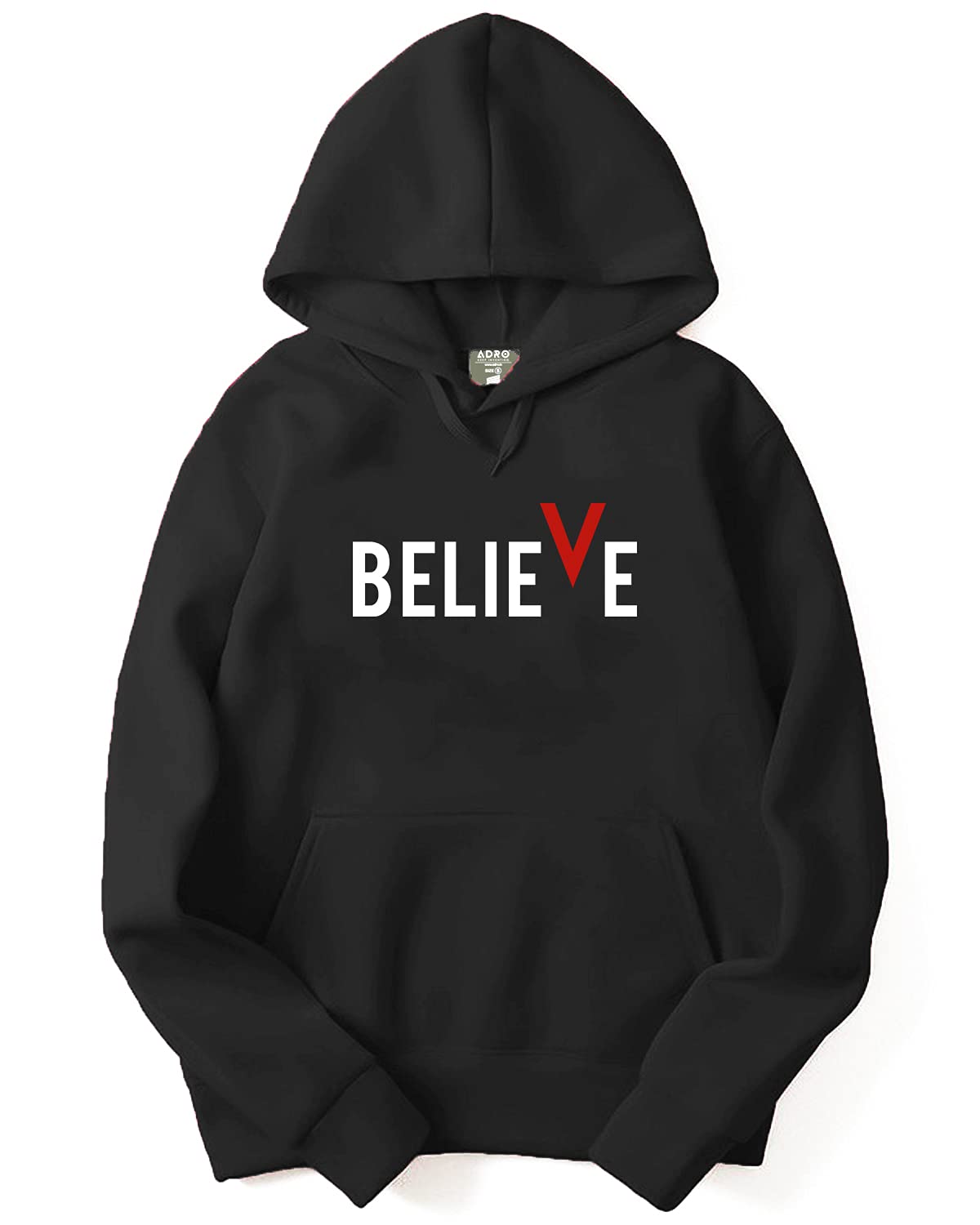 ADROMen's Cotton Neck Hooded Sweatshirt (H21-M-BVV-BL_Black_M)