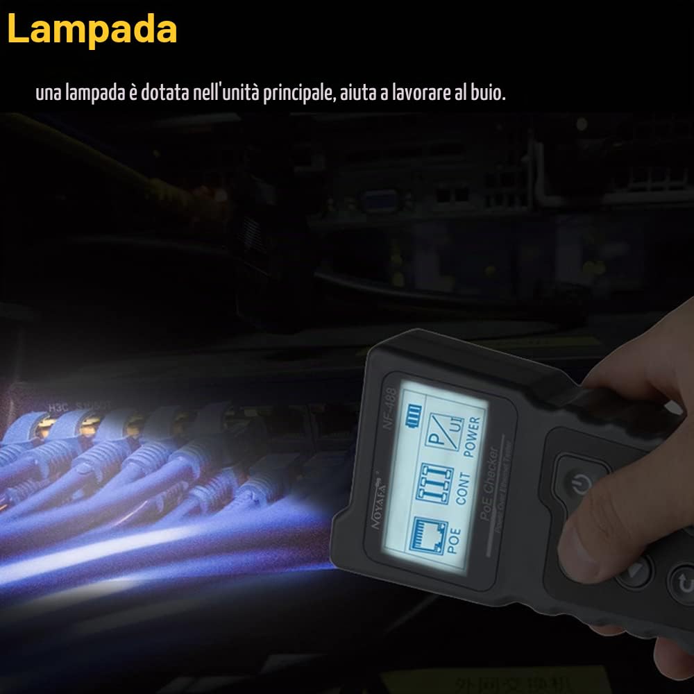 Tester per cavi di rete LCD multifunzionale PoE Checker Tester di tensione e corrente PoE in linea con tester per cavi