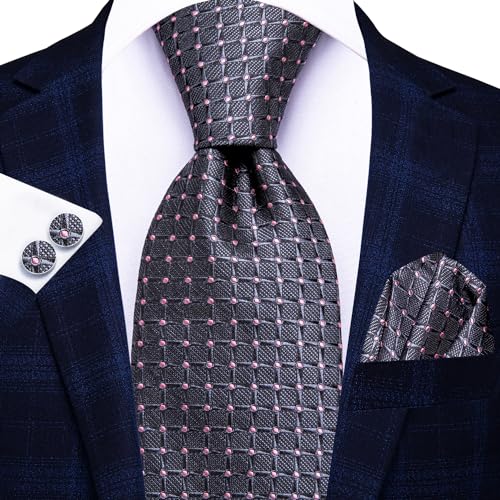 Image of Hi-Tie 3 Pcs Gift Box Mens Tie Set Necktie with Pocket Square Cufflinks Lapel Pin Silk Neck Tie Collection