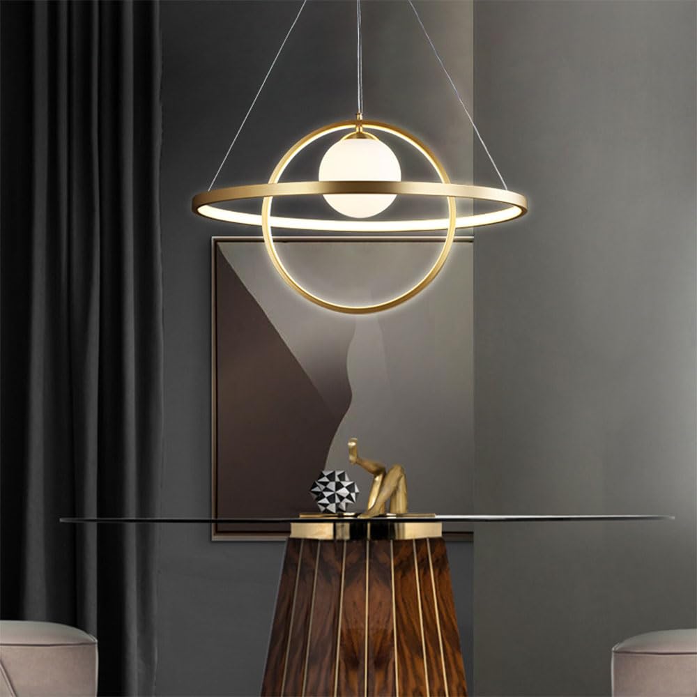 Sufitowe oprawy oświetleniowe wiszące 2 pierścienie surround 86 W złota oprawa mosiężna lampa wisząca LED kula szklana oświetlenie wewnętrzne 3-punktowe oświetlenie wyspy kuchennej