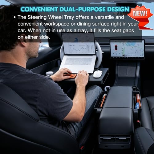 Image of 2-in-1 Car Steering Wheel Tray with Built-in Seat Gap Organizer