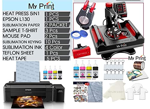MY PRINT | Complete Setup Sublimation Printing | Heat Press Combo 5 in 1 | Printer L130 with Sublimation Ink | Sublimation Paper 200 Pcs - Image 3