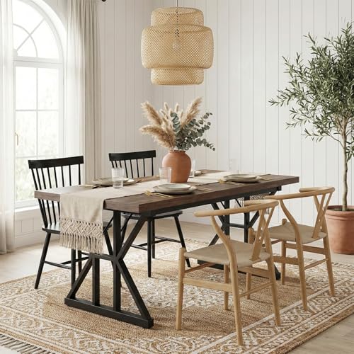 Image of Klaxon Foldable Dining Table [6] Seater with Metal Legs, Space-Saving Convertible Table, Engineered Wood, Home Dining Room (AW & Black, Kryo) (Asian Wal & Black)