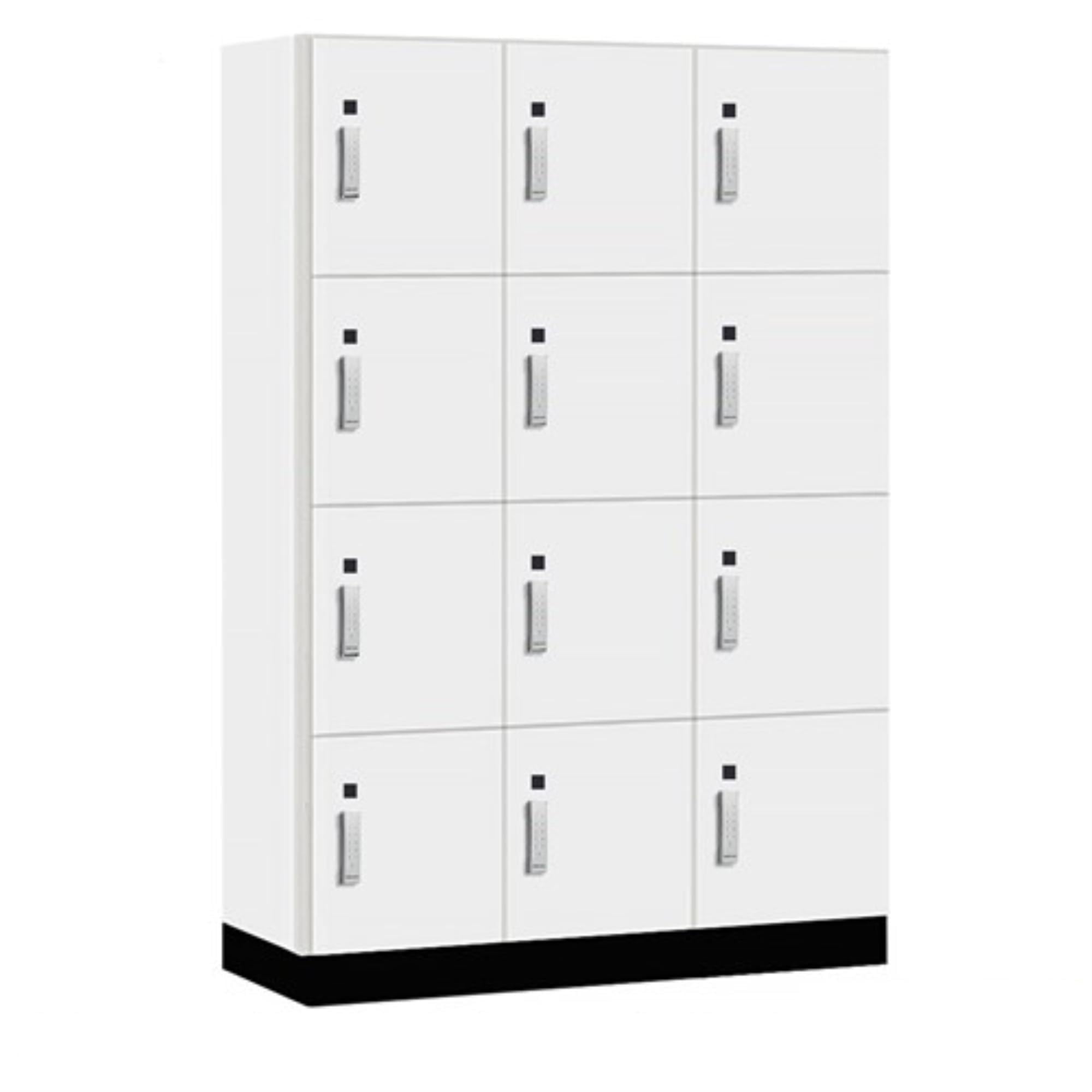 Salsbury 18 Wide Premier Wood Locker-Four Tier-3 Wide-6 Feet High-18 Deep-Arctic White-Silver Electronic Locks